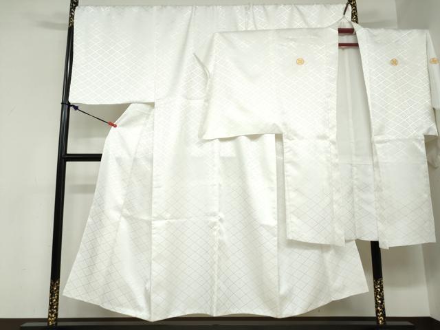 平和屋着物●男性 色紋付 長羽織セット 菱地紋 白色 キングサイズ 洗える着物 DABC2413ud