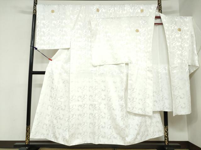 平和屋着物●男性 色紋付 長羽織セット 霞地紋 白色 キングサイズ 洗える着物 DABC2414ud