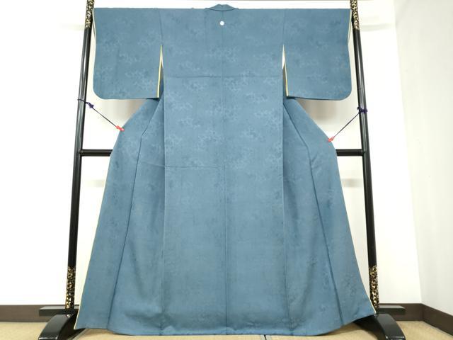 平和屋着物●上質な色無地 草花地紋 紺鼠色 正絹 逸品 DABC2421ud