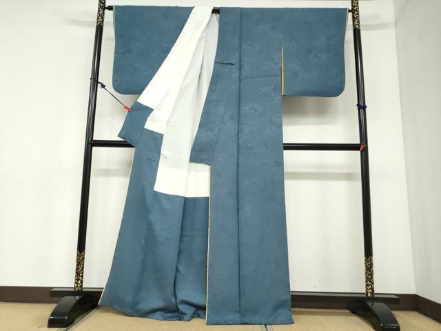 平和屋着物●上質な色無地 草花地紋 紺鼠色 正絹 逸品 DABC2421ud