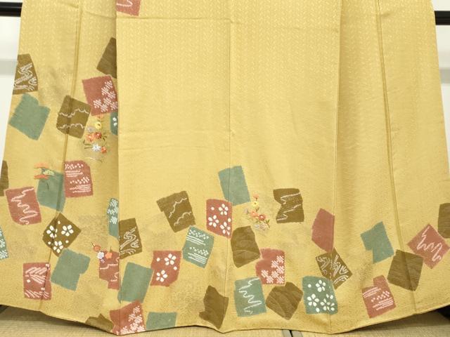 平和屋着物●訪問着 絞り 刺繍 色紙重ね草花文 金彩 正絹 逸品 DABC2426ud