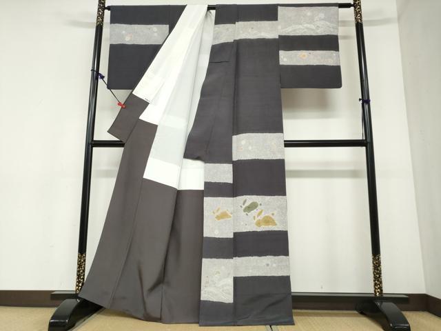 平和屋着物●十日町 名門青柳謹製 赤城紬 訪問着 奇翠 横段文 跳兎 正絹 逸品 DABC2434ud