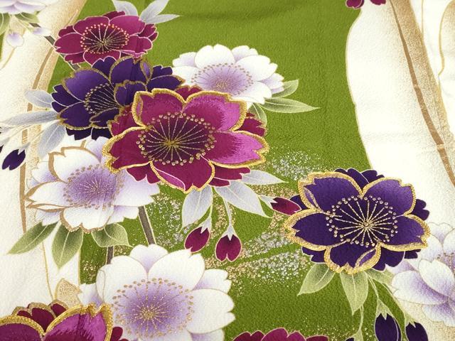 平和屋着物●豪華振袖 駒刺繍 枝花文 金銀彩 正絹 逸品 DABC2439ud