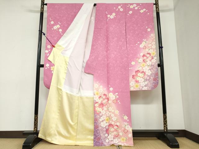 平和屋着物●豪華振袖 舞花文 暈し染め 金彩 正絹 逸品 DABC2451ud