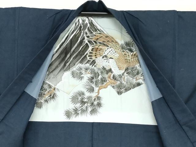 平和屋着物●男性 紬 アンサンブル 長羽織 留紺色 正絹 逸品 DABC2493ud