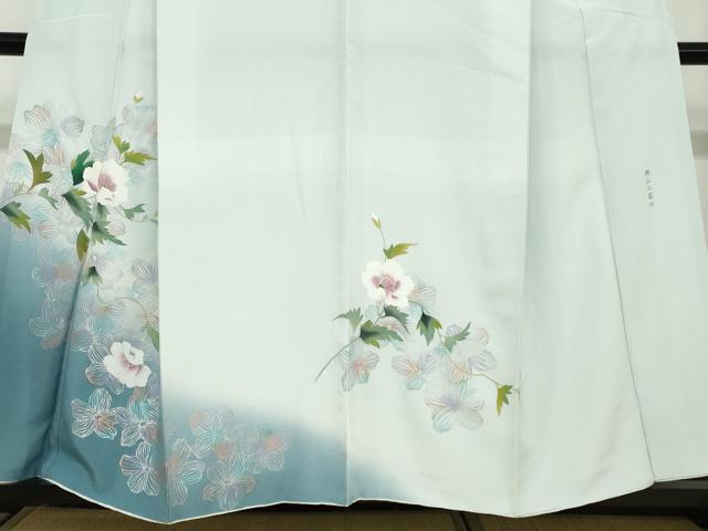 平和屋着物●訪問着 岡山工芸作 草花文 暈し染め 銀彩 さが美扱い 正絹 逸品 DABC2521ud