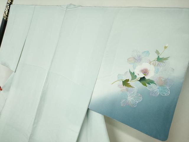 平和屋着物●訪問着 岡山工芸作 草花文 暈し染め 銀彩 さが美扱い 正絹 逸品 DABC2521ud