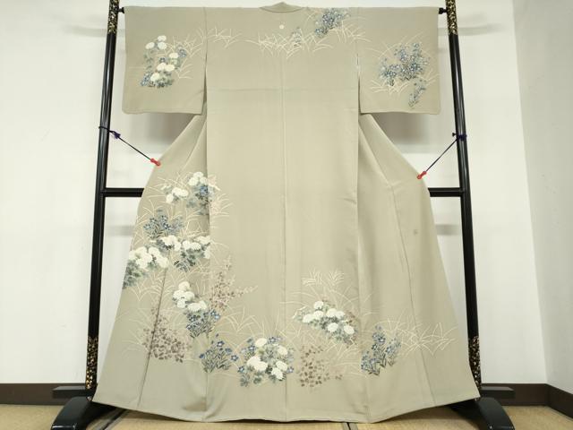 平和屋着物●本加賀友禅作家 鶴見保次 訪問着 草花文 正絹 逸品 DABC2577ud