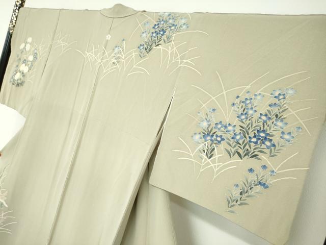 平和屋着物●本加賀友禅作家 鶴見保次 訪問着 草花文 正絹 逸品 DABC2577ud
