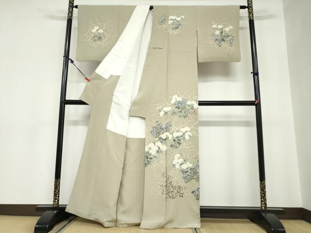 平和屋着物●本加賀友禅作家 鶴見保次 訪問着 草花文 正絹 逸品 DABC2577ud