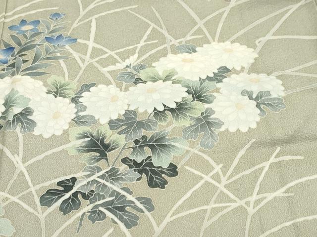 平和屋着物●本加賀友禅作家 鶴見保次 訪問着 草花文 正絹 逸品 DABC2577ud