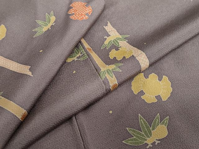 平和屋着物●上質な小紋 型染め 笹竹文 ふくら雀 鬼しぼ縮緬 正絹 逸品 DABC2580ud