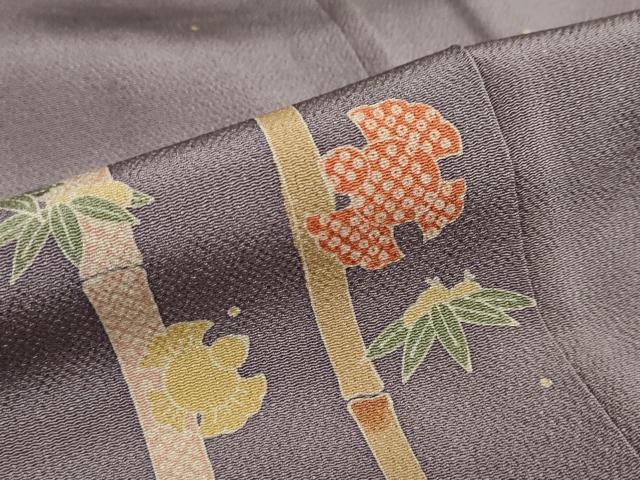 平和屋着物●上質な小紋 型染め 笹竹文 ふくら雀 鬼しぼ縮緬 正絹 逸品 DABC2580ud