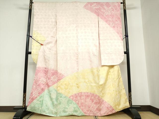 平和屋着物●豪華振袖 絞り 扇面草花文 正絹 逸品 DABC2587ud