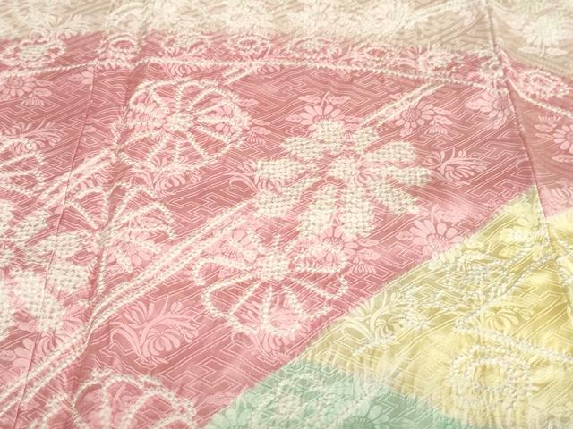 平和屋着物●豪華振袖 絞り 扇面草花文 正絹 逸品 DABC2587ud