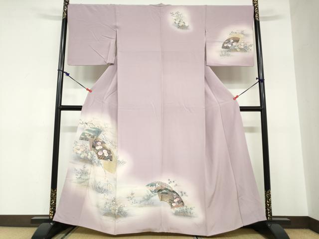 平和屋着物●訪問着 地紙重ね草花文 暈し染め 金銀彩 正絹 逸品 DABC2622ud