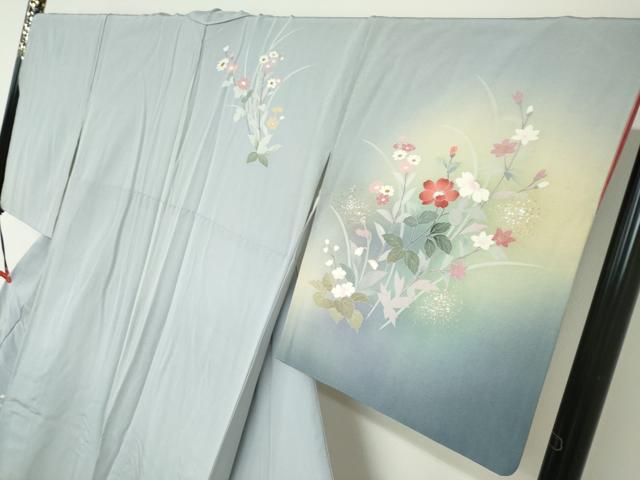 平和屋着物●訪問着 草花文 暈し染め 金銀彩 正絹 逸品 DABC2623ud