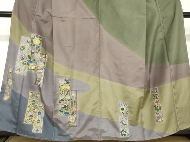 平和屋着物●中国三大刺繍 汕頭刺繍 総刺繍 訪問着 本場大島紬地 短冊草花文 正絹 逸品 未使用 DABC2632ud