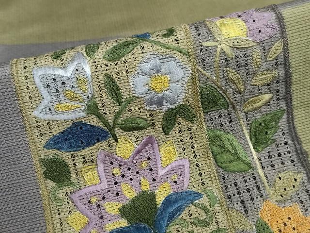 平和屋着物●中国三大刺繍 汕頭刺繍 総刺繍 訪問着 本場大島紬地 短冊草花文 正絹 逸品 未使用 DABC2632ud