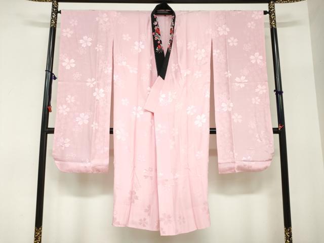 平和屋着物●振袖用長襦袢 無双仕立て 舞桜地紋 鴇色 やまと誂製 半衿刺繍 正絹 逸品 DABC2636ud