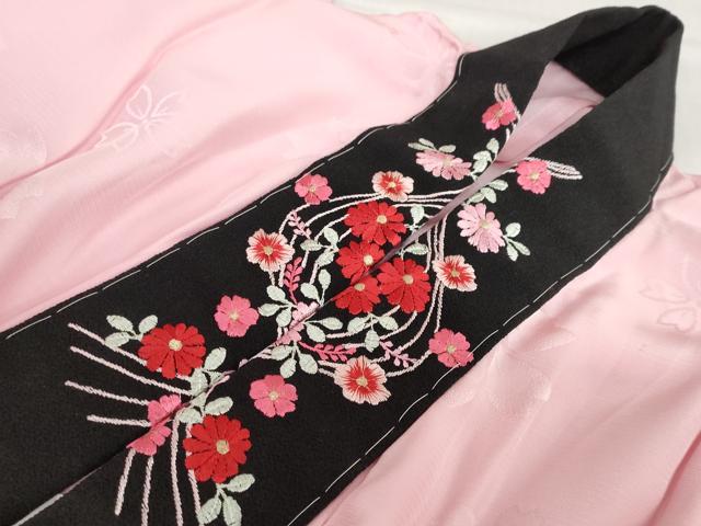 平和屋着物●振袖用長襦袢 無双仕立て 舞桜地紋 鴇色 やまと誂製 半衿刺繍 正絹 逸品 DABC2636ud