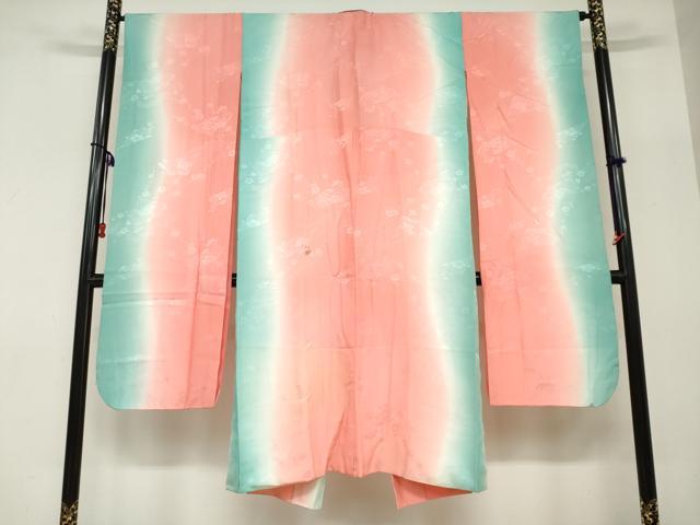 平和屋着物●振袖用長襦袢 袷 扇面草花地紋 暈し染め 半衿刺繍 正絹 逸品 DABC2637ud