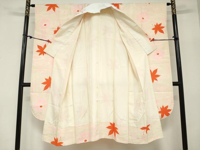 平和屋着物●振袖用長襦袢 袷 流水草花文 半衿刺繍 正絹 逸品 DABC2638ud