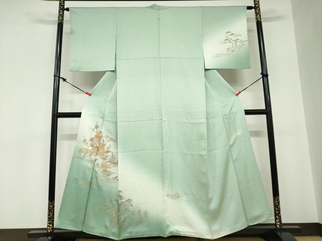 平和屋着物●金彩友禅 卓越技能者・名工・和田光正 訪問着 流水小舟草花文 暈し染め 金銀彩 正絹 逸品 DABC2655ud