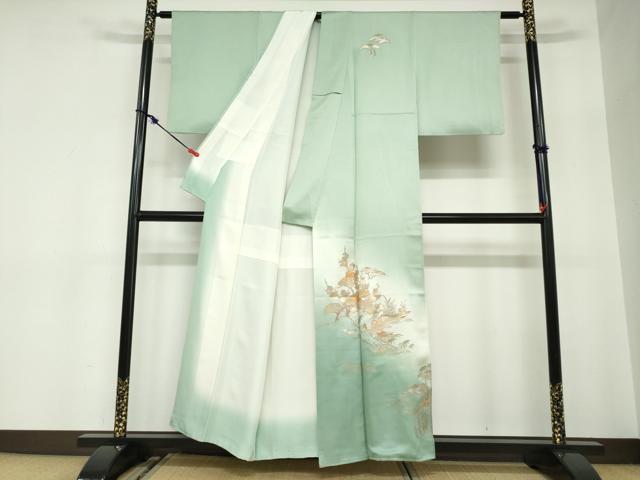 平和屋着物●金彩友禅 卓越技能者・名工・和田光正 訪問着 流水小舟草花文 暈し染め 金銀彩 正絹 逸品 DABC2655ud