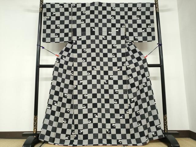 平和屋着物●上質な小紋 市松草花文 跳兎 正絹 逸品 DABC2657ud