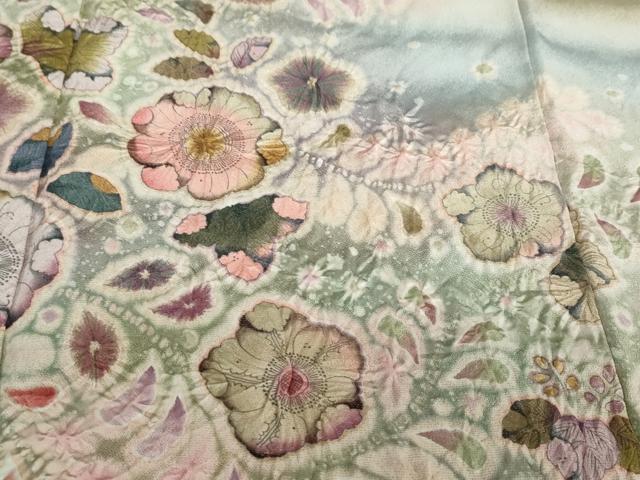 平和屋着物●越後十日町の一流染匠 桐屋・翠山工房 訪問着 絞り 辻が花 暈し染め 銀通し地 正絹 逸品 DABC2659ud