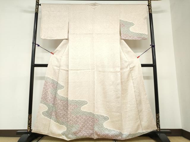 平和屋着物●名門 藤娘きぬたや・総絞り(杢目絞り) 訪問着 流水松葉文 正絹 逸品 DABC2661ud