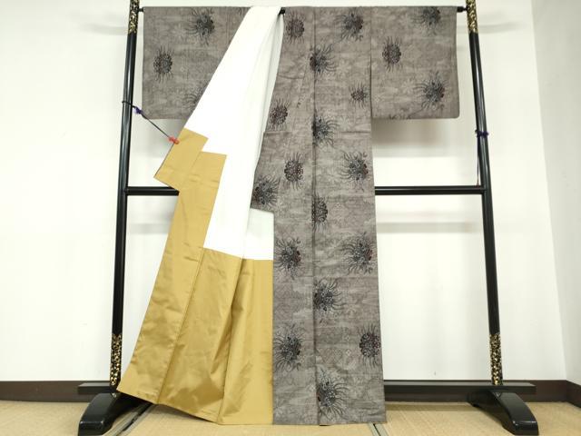 平和屋着物●本場大島紬 9マルキ 雪輪草花文 正絹 逸品 DABC2667ud