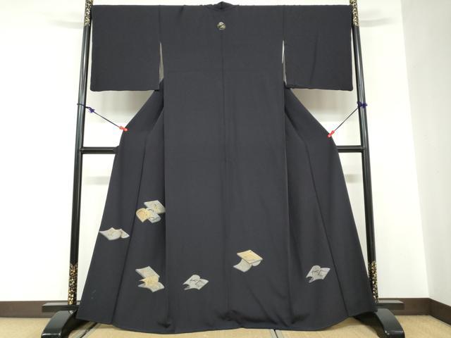 平和屋着物●豪華色留袖 駒刺繍 冊子草花文 藍鉄色 金彩 正絹 逸品 DABC2671ud