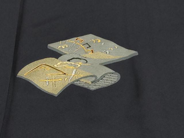 平和屋着物●豪華色留袖 駒刺繍 冊子草花文 藍鉄色 金彩 正絹 逸品 DABC2671ud