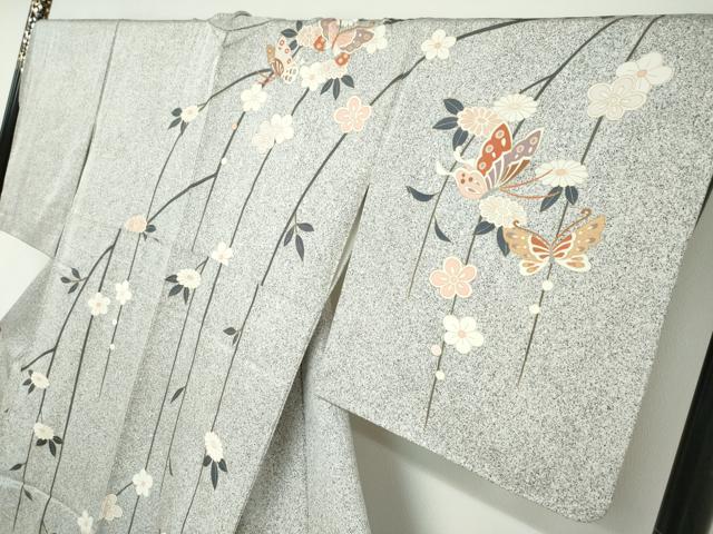平和屋着物●訪問着 花蝶文 たたき染め 金彩 正絹 逸品 DABC2674ud