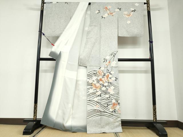平和屋着物●訪問着 花蝶文 たたき染め 金彩 正絹 逸品 DABC2674ud