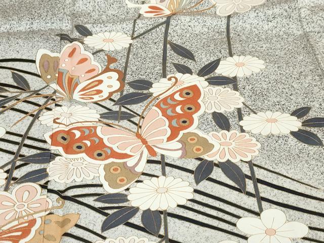 平和屋着物●訪問着 花蝶文 たたき染め 金彩 正絹 逸品 DABC2674ud