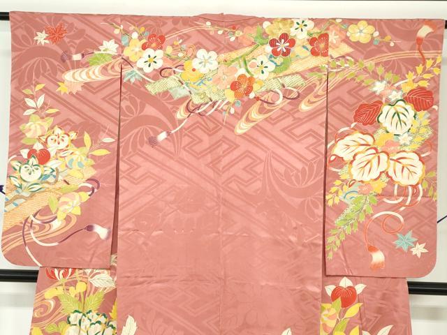平和屋本店●アンティーク 大正ロマン 小振袖 二尺袖 駒刺繍 草花文 金彩 正絹 逸品 DABC2675ud