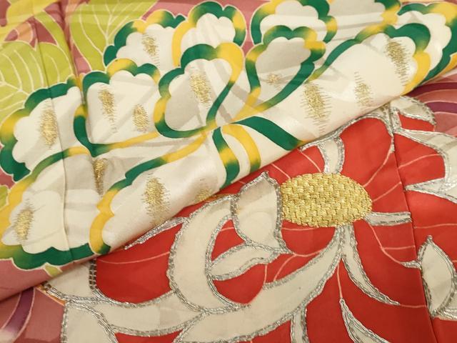 平和屋本店●アンティーク 大正ロマン 小振袖 二尺袖 駒刺繍 草花文 金彩 正絹 逸品 DABC2675ud