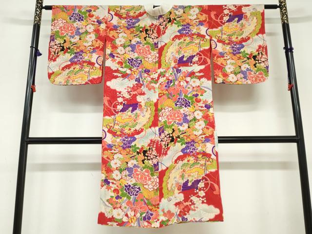 平和屋着物●アンティーク 大正ロマン 長襦袢 袷 扇面花車文 正絹 逸品 DABC2685ud