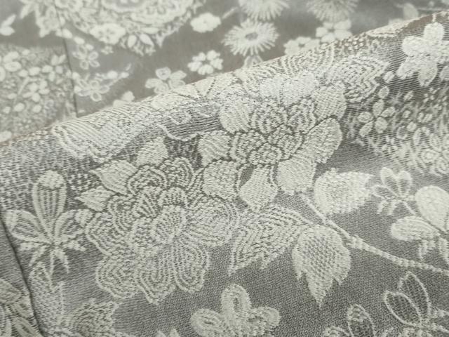 平和屋着物●山岡古都・古都染人 染織美術品 薬墨染 天目織 お召 草花文 正絹 逸品 DABC2688ud