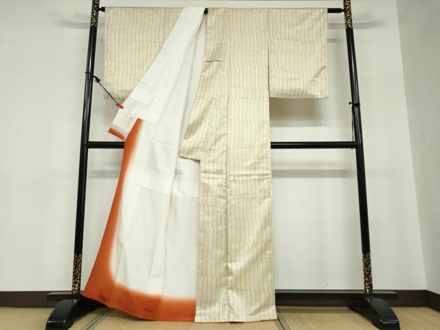 平和屋着物▼小紋 変わり縞 洗える着物 DABC2694ud
