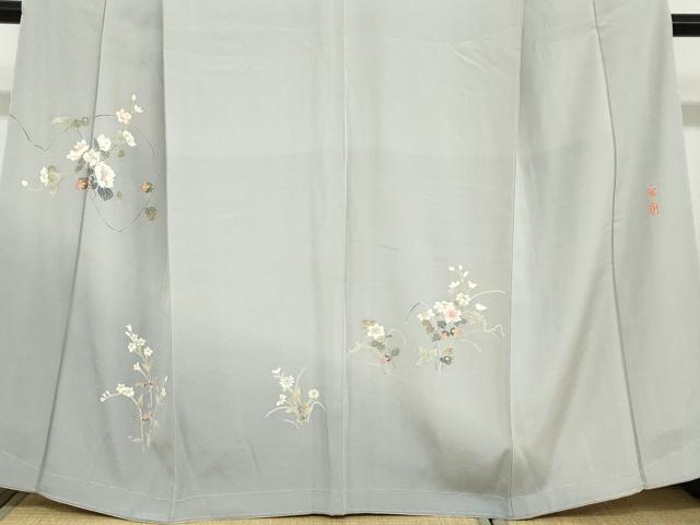 平和屋着物●京加賀友禅 百貫達雄 訪問着 草花文 暈し染め 銀座おゝぎ屋扱い 正絹 逸品 未使用 DABC2701ud