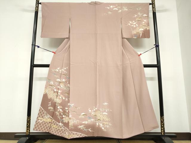 平和屋着物●訪問着 吉祥飛鶴草花文 暈し染め 金彩 正絹 逸品 DABC2703ud