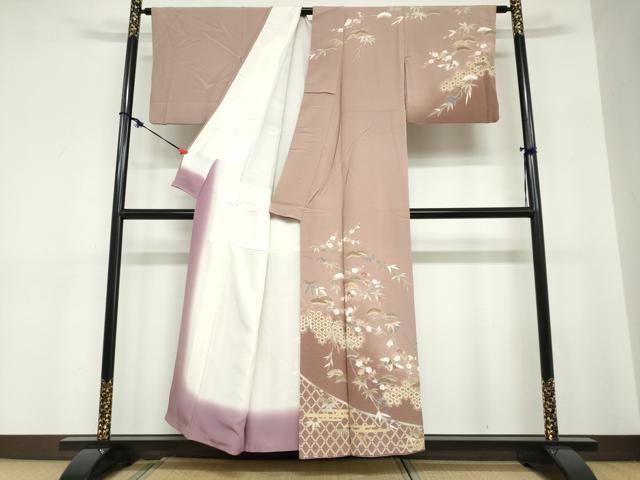 平和屋着物●訪問着 吉祥飛鶴草花文 暈し染め 金彩 正絹 逸品 DABC2703ud