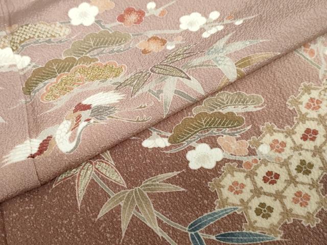 平和屋着物●訪問着 吉祥飛鶴草花文 暈し染め 金彩 正絹 逸品 DABC2703ud