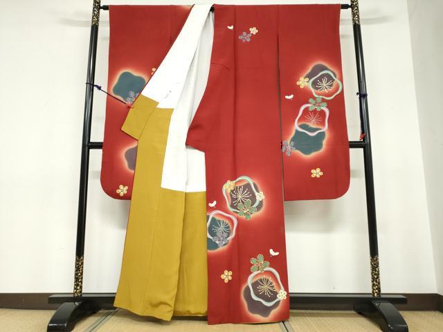 平和屋着物●豪華振袖 駒刺繍 舞梅文 暈し染め 金彩 正絹 逸品 DABC2708ud