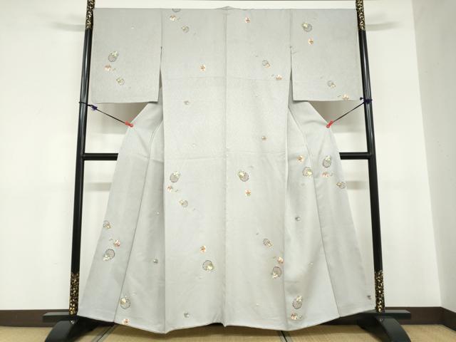 平和屋着物●上質な小紋 雪輪鹿の子草花文 金彩 正絹 逸品 DABC2714ud