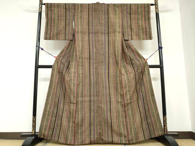 平和屋着物●上質な紬 変わり縞 正絹 逸品 DABC2724ud